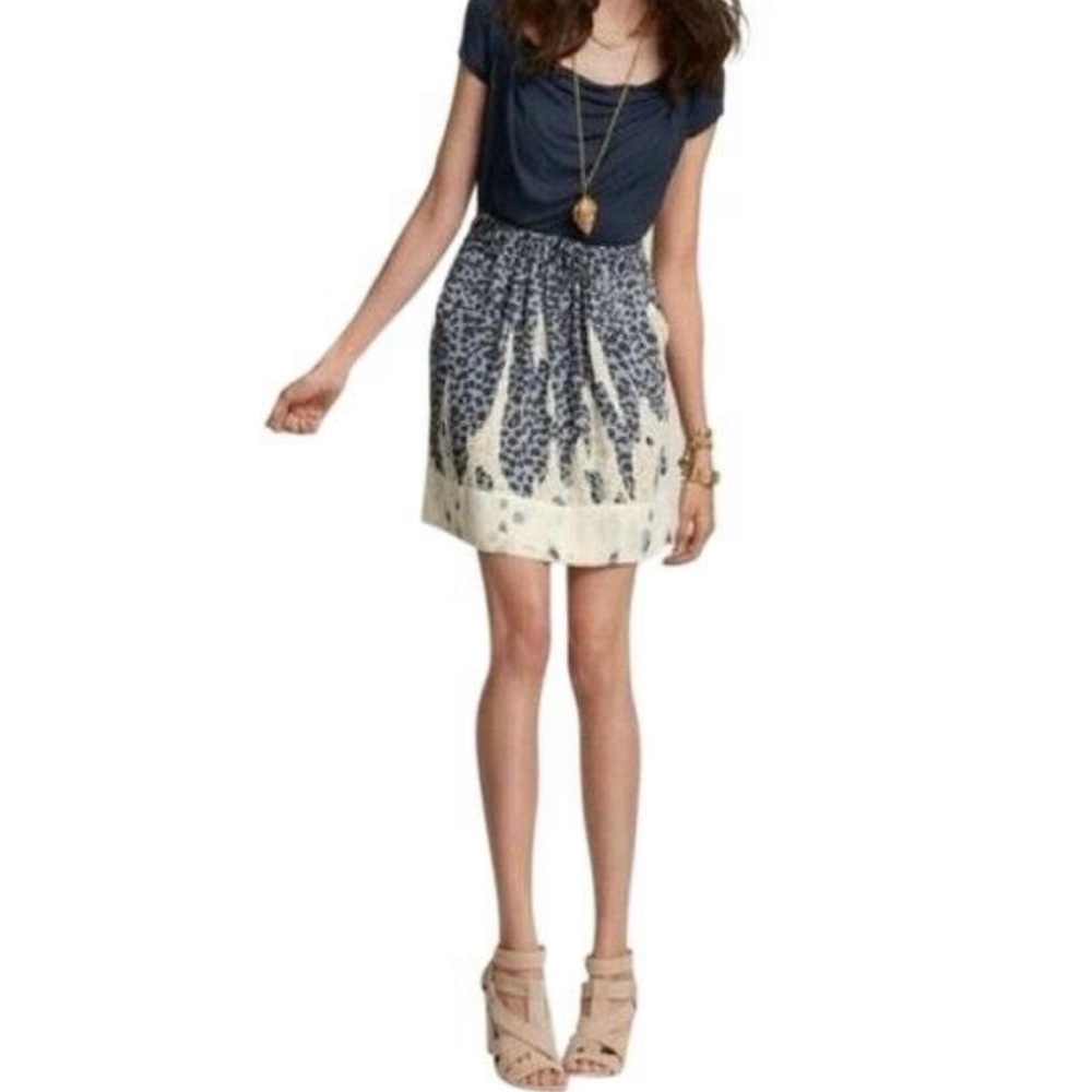 CAbi Navy and Cream Printed Skirt